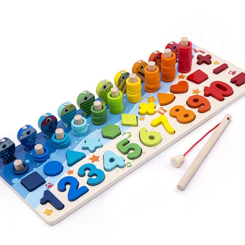 Montessori Counting Board with Numbers, Shapes & Fishing Rod