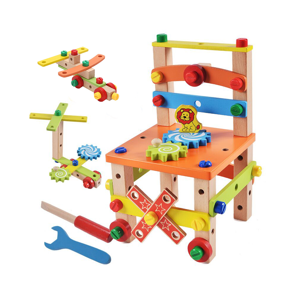 Wooden Construction Toy with Chair Building Project