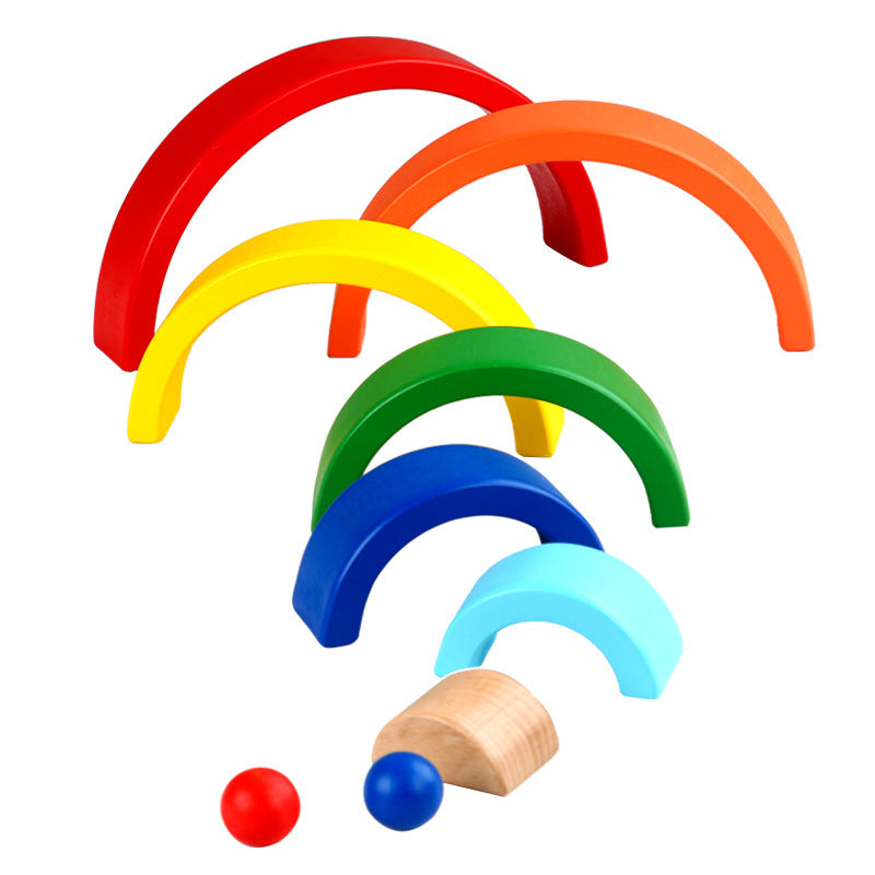 Wooden Rainbow Stacker, 7-Arch Montessori Nesting Toy