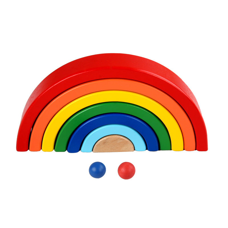 Wooden Rainbow Stacker, 7-Arch Montessori Nesting Toy