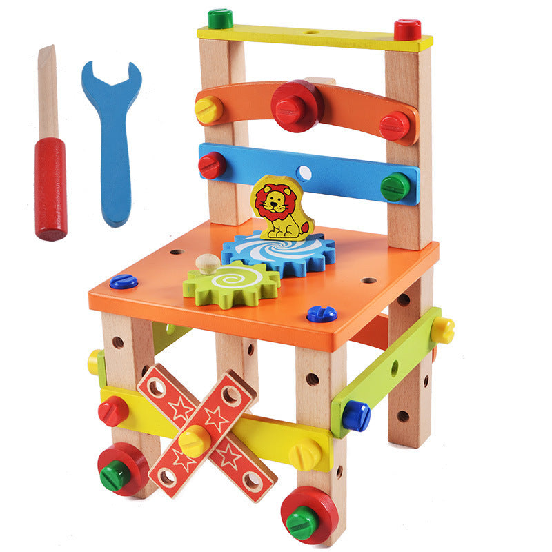 Wooden Construction Toy with Chair Building Project