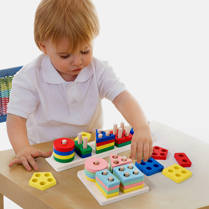 Wooden Shape Sorter Toy with Colorful Stacking Blocks