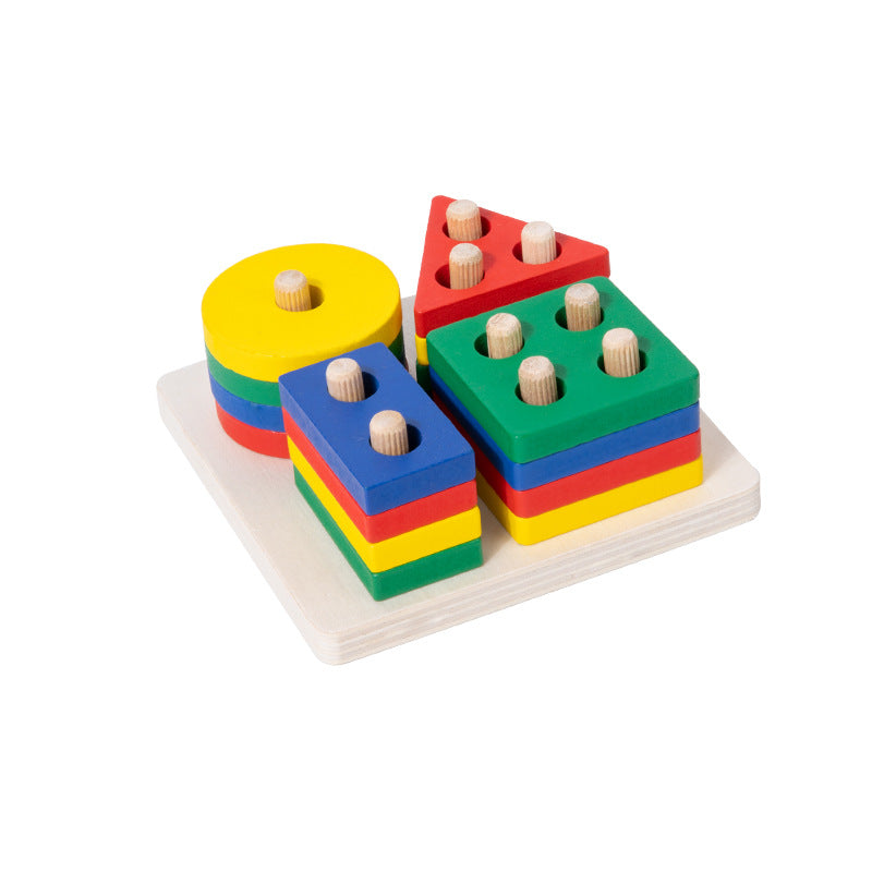 Wooden Shape Sorter Toy with Colorful Stacking Blocks