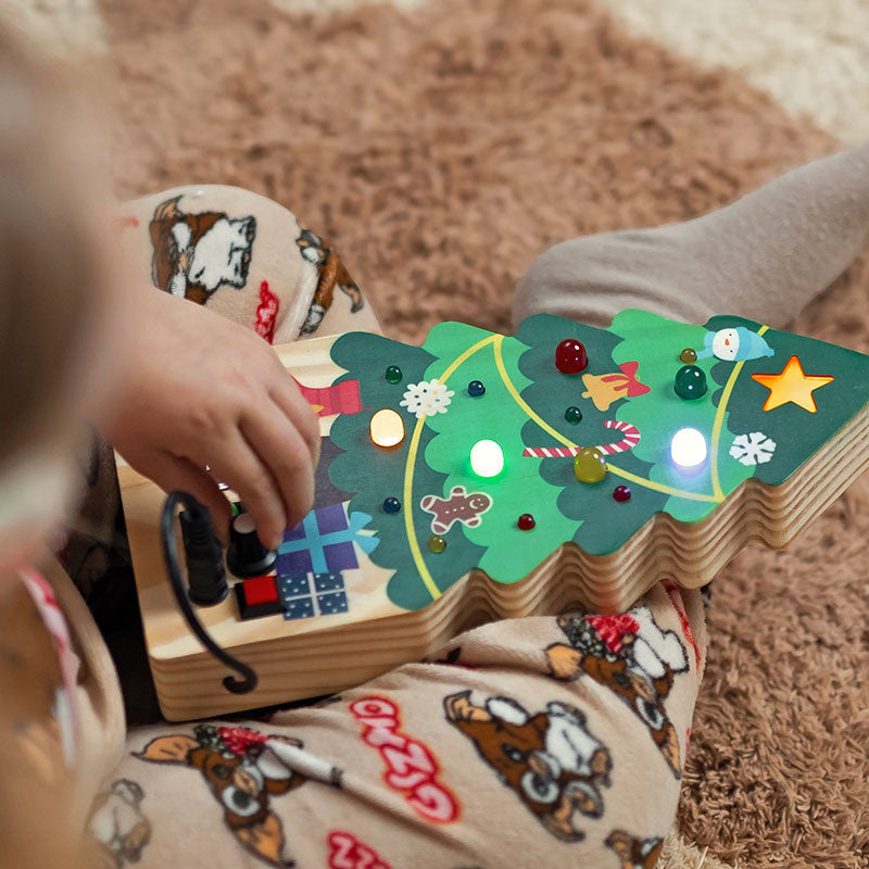 Busy Board Toy with Switches, Lights and Christmas Tree Design