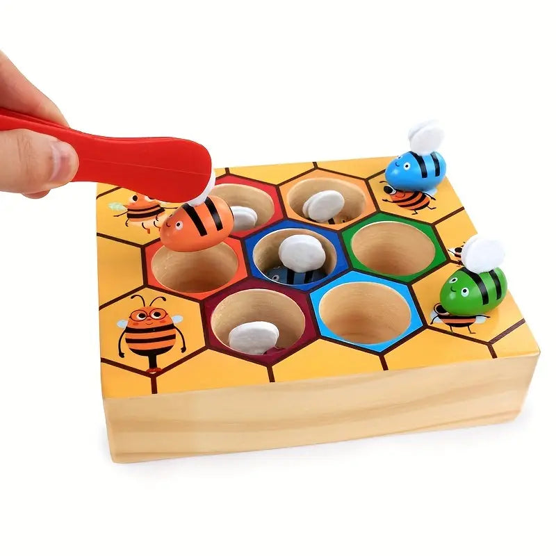 Bee Sorting Game with Wooden Tweezers & Colorful Hives