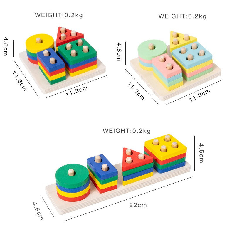 Wooden Shape Sorter Toy with Colorful Stacking Blocks