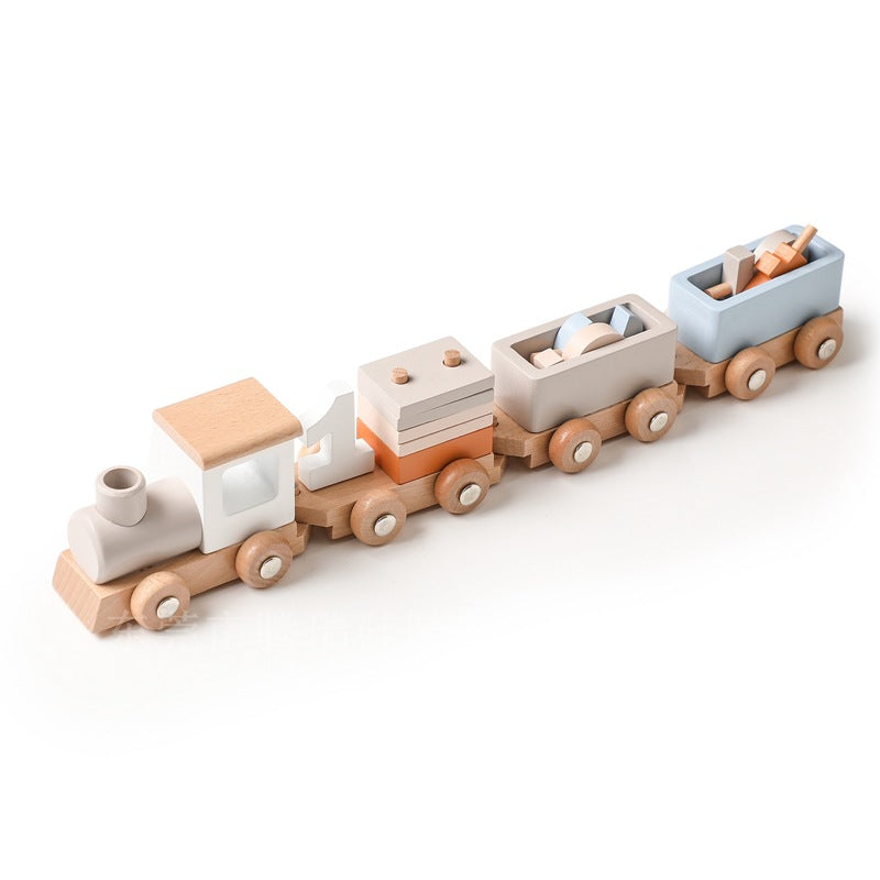 Wooden Toy Train Set with Stackable Blocks