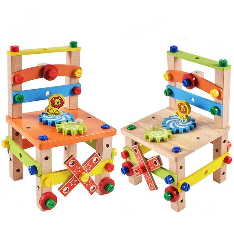 Wooden Construction Toy with Chair Building Project