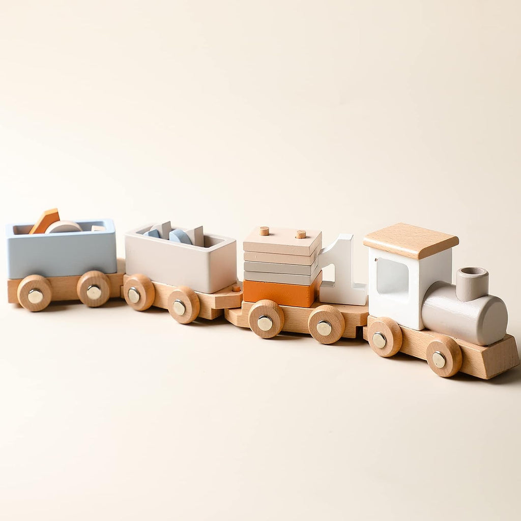 Wooden Toy Train Set with Stackable Blocks