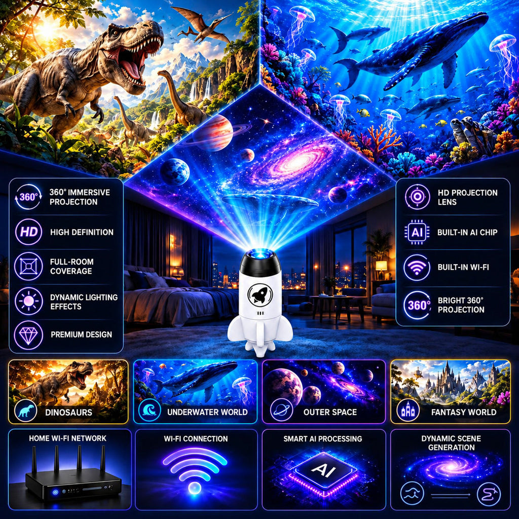 5D Holographic Projector with Galaxy and Ocean Scenes