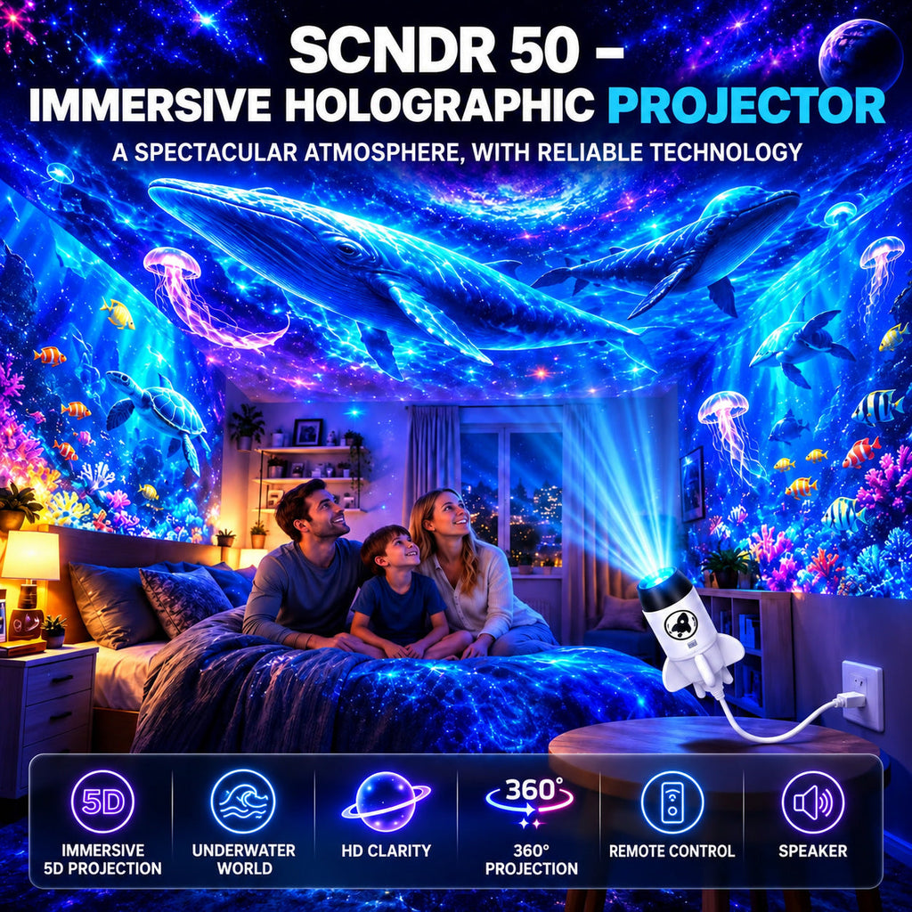 5D Holographic Projector with Galaxy and Ocean Scenes