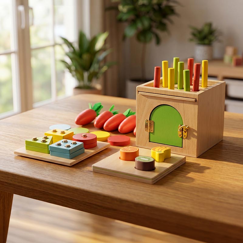 Wooden Sorting Toy, 6-in-1 Activity Box with Shapes