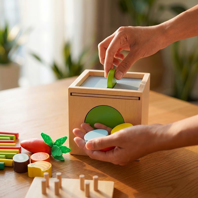 Wooden Sorting Toy, 6-in-1 Activity Box with Shapes
