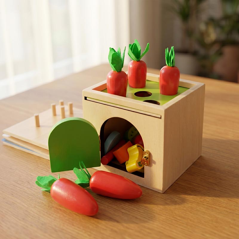 Wooden Sorting Toy, 6-in-1 Activity Box with Shapes