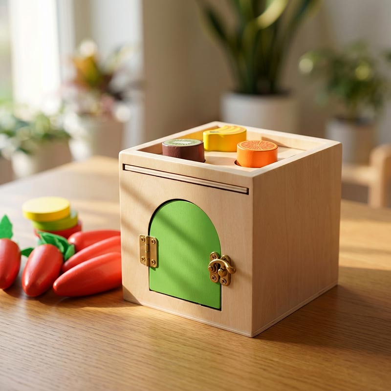 Wooden Sorting Toy, 6-in-1 Activity Box with Shapes