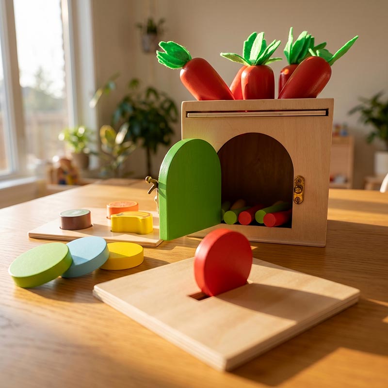Wooden Sorting Toy, 6-in-1 Activity Box with Shapes