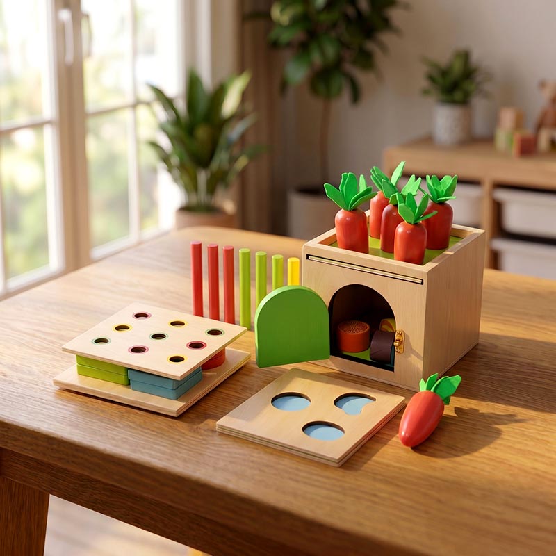 Wooden Sorting Toy, 6-in-1 Activity Box with Shapes