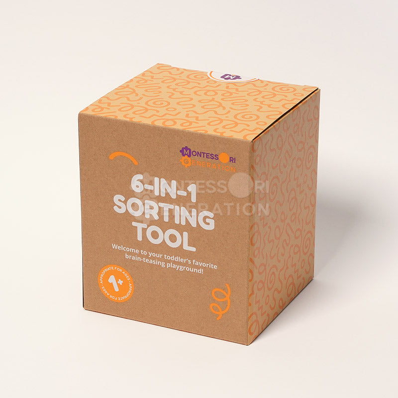 Wooden Sorting Toy, 6-in-1 Activity Box with Shapes