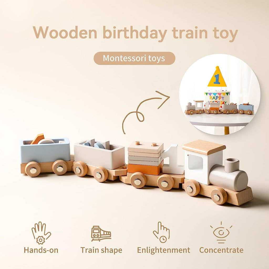 Wooden Toy Train Set with Stackable Blocks