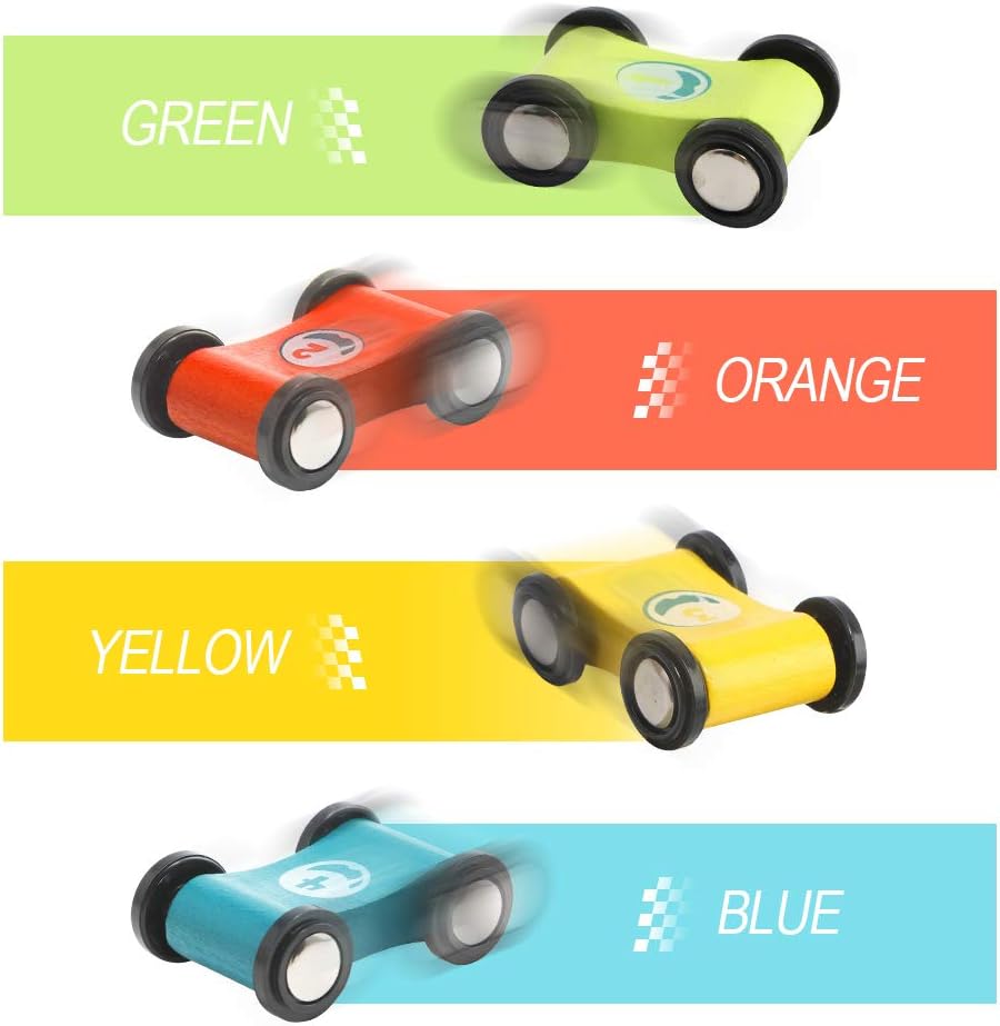 Wooden Car Ramp Toy with 4 Racing Cars