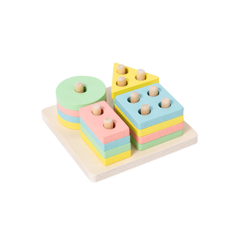 Wooden Shape Sorter Toy with Colorful Stacking Blocks