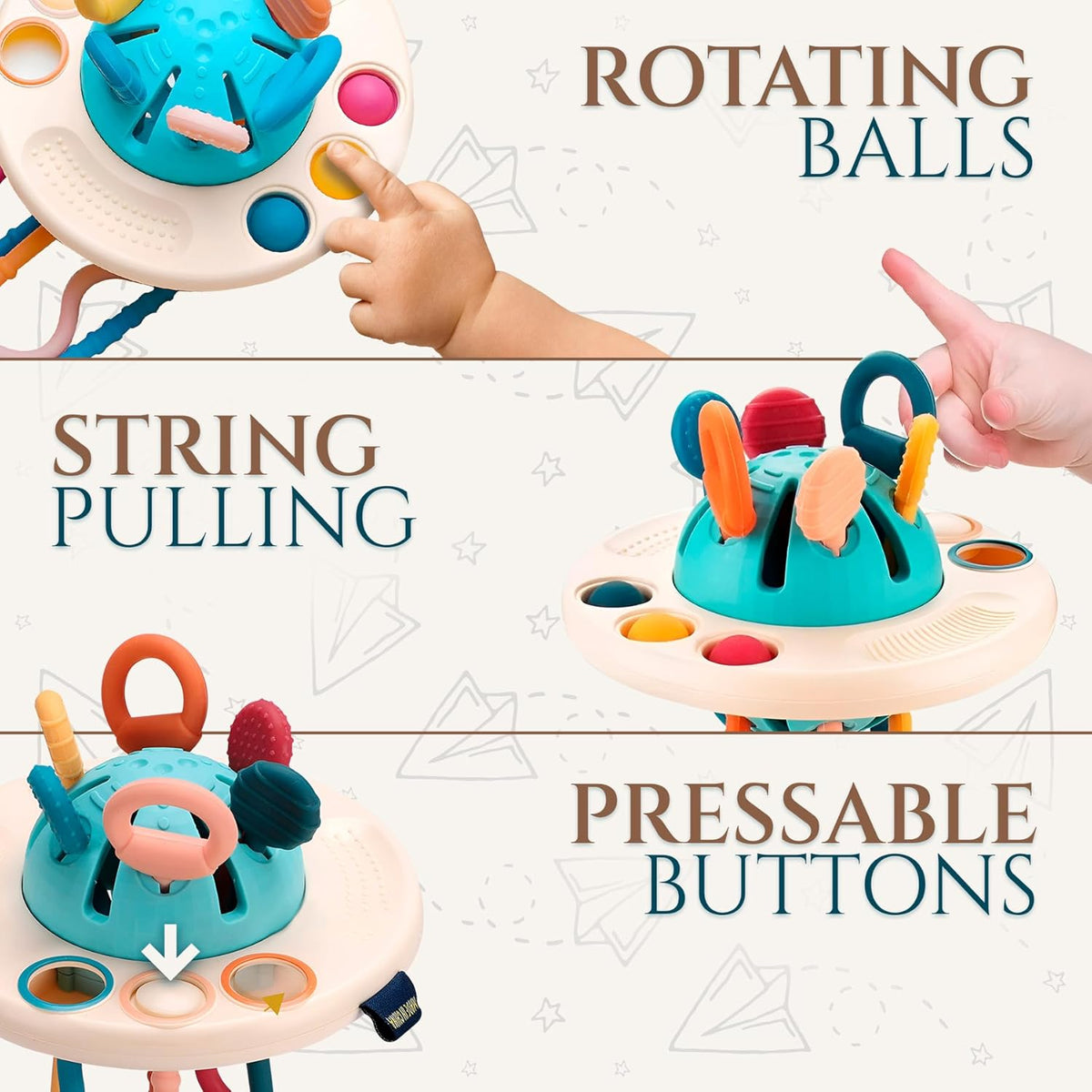 Silicone Pull String Toy with Multiple Textures