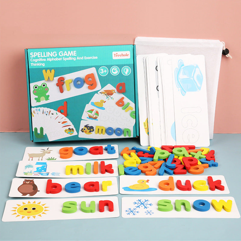 Alphabet Spelling Game with Wooden Letters and Picture Cards