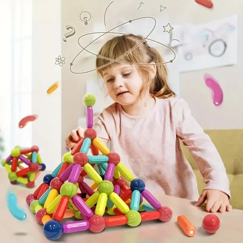 Magnetic Building Blocks Set with Colorful Bars and Balls