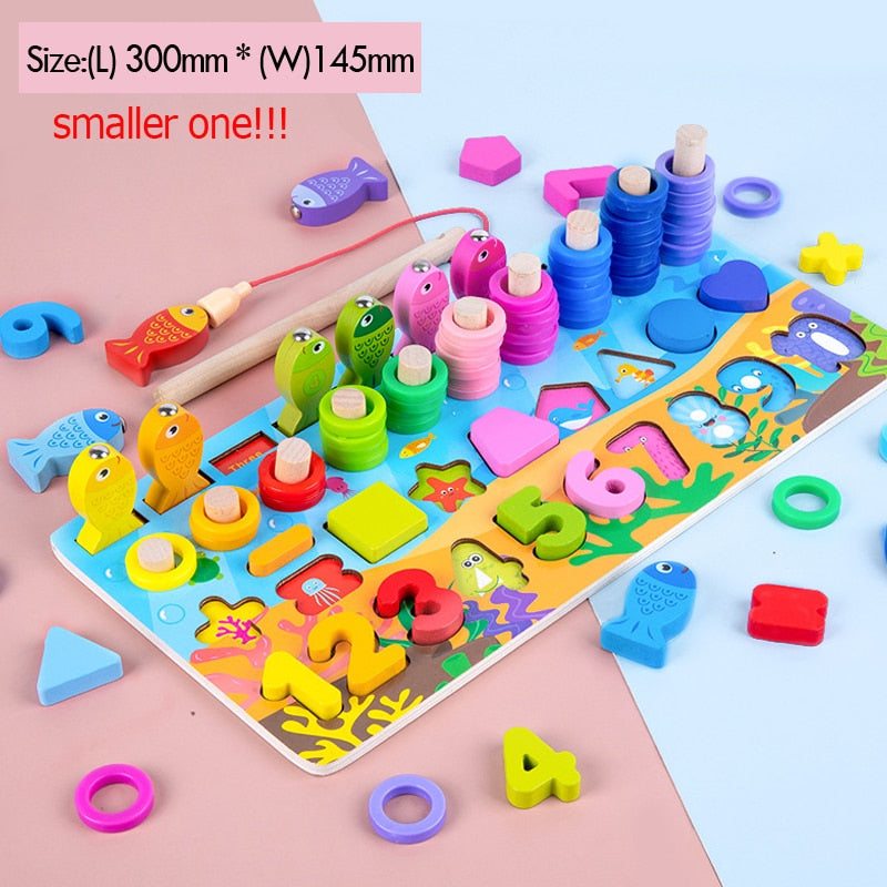 Montessori Counting Board with Numbers, Shapes & Fishing Rod