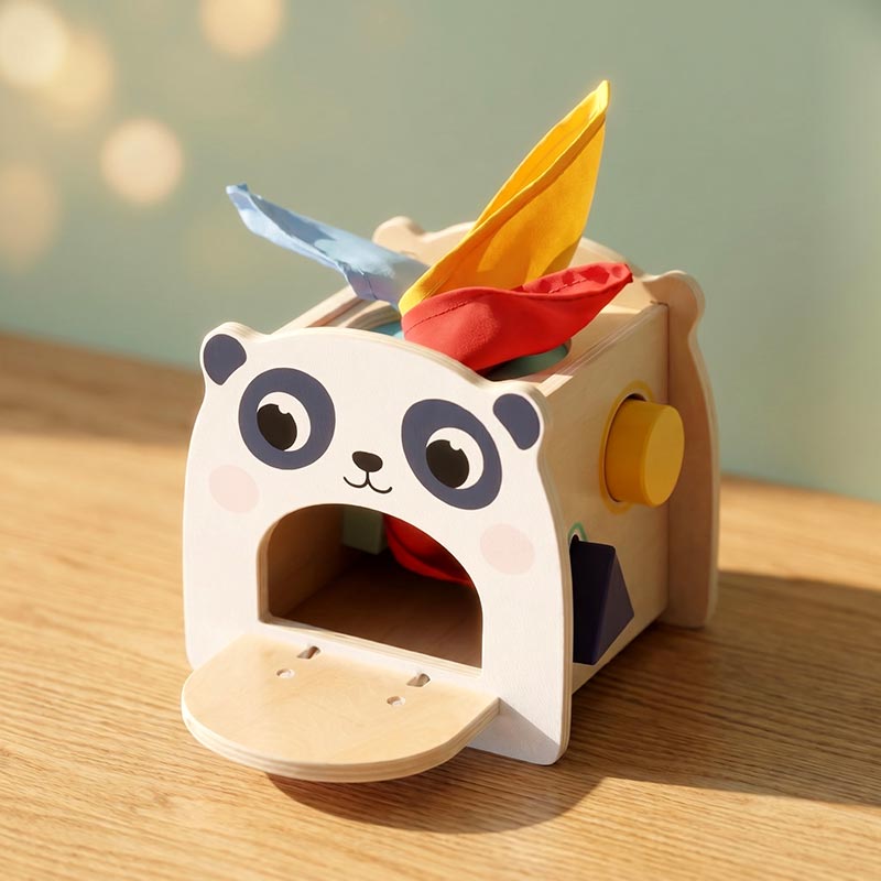 Wooden Tissue Box Toy with Panda Design and Shapes