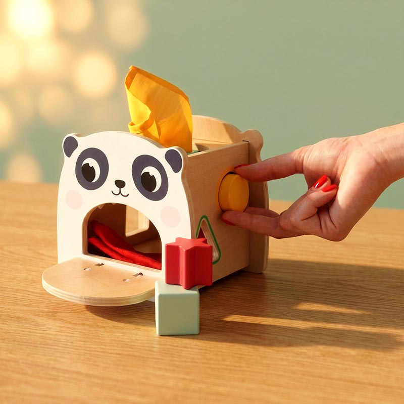 Wooden Tissue Box Toy with Panda Design and Shapes