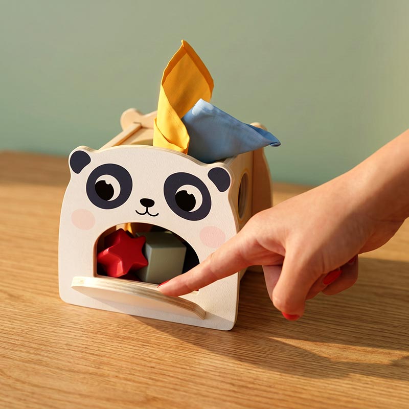 Wooden Tissue Box Toy with Panda Design and Shapes