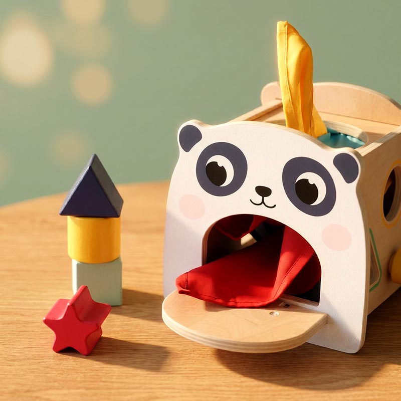 Wooden Tissue Box Toy with Panda Design and Shapes