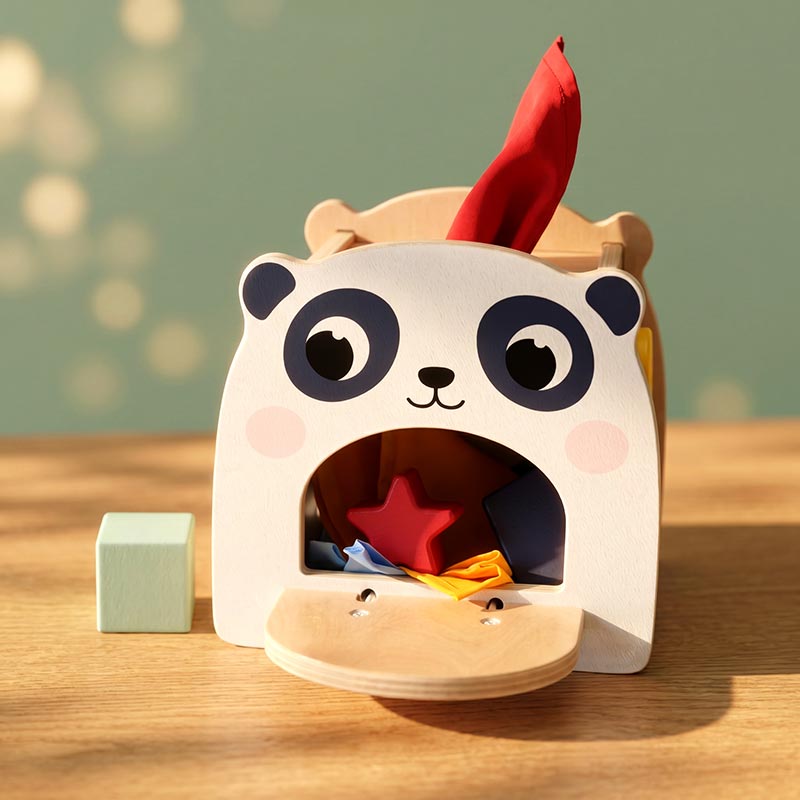 Wooden Tissue Box Toy with Panda Design and Shapes