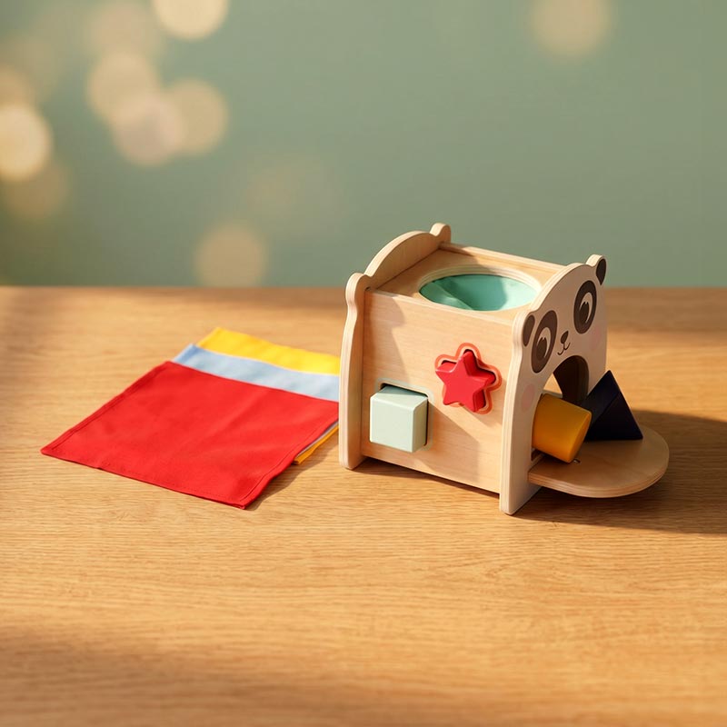 Wooden Tissue Box Toy with Panda Design and Shapes