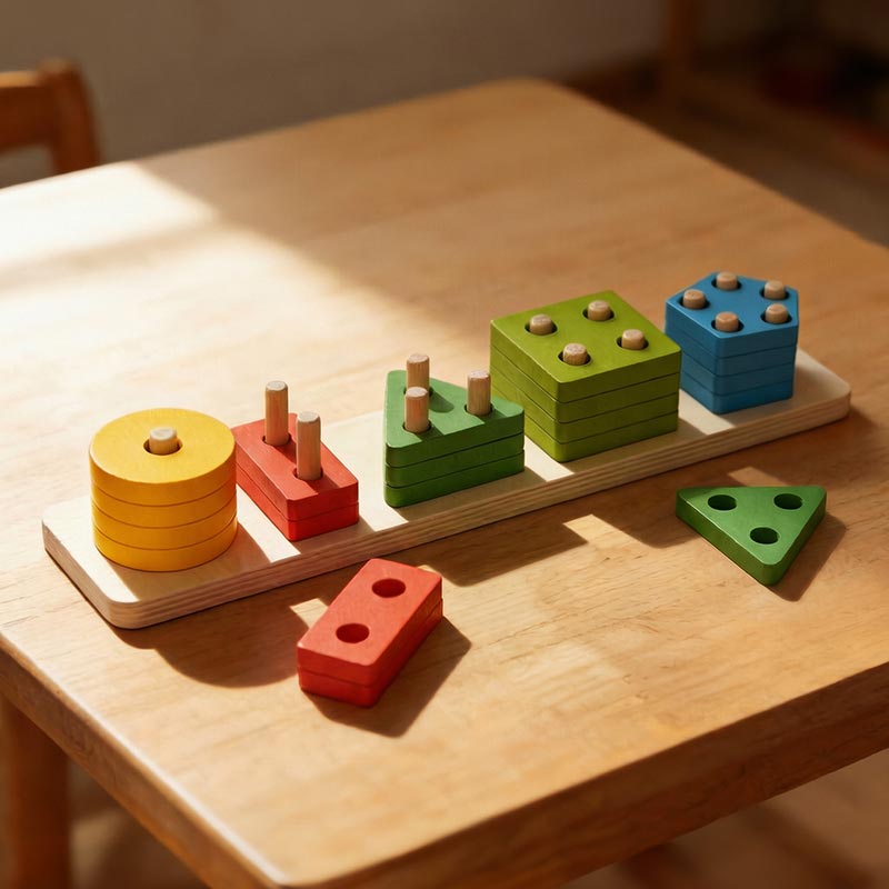 Shape Sorting Toy with 20 Colorful Wooden Pieces