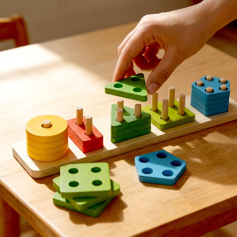Shape Sorting Toy with 20 Colorful Wooden Pieces