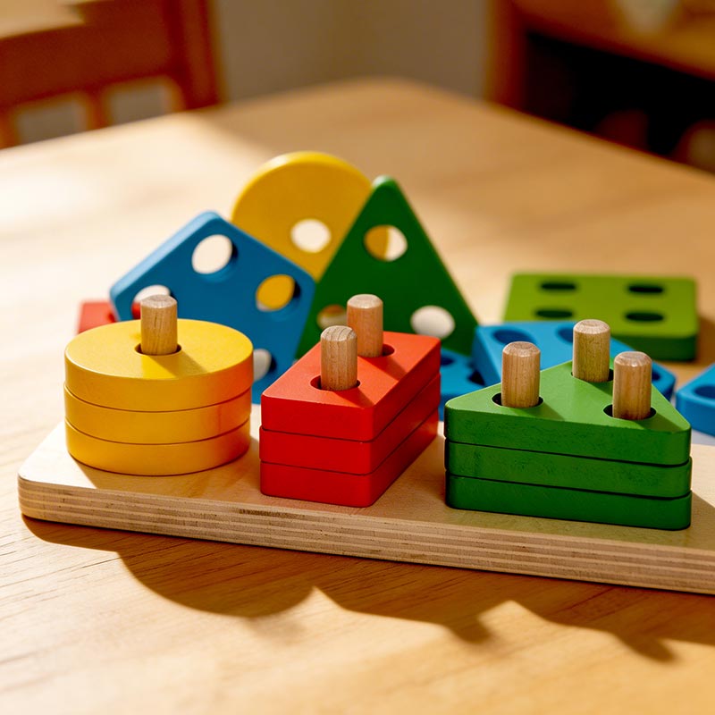 Shape Sorting Toy with 20 Colorful Wooden Pieces