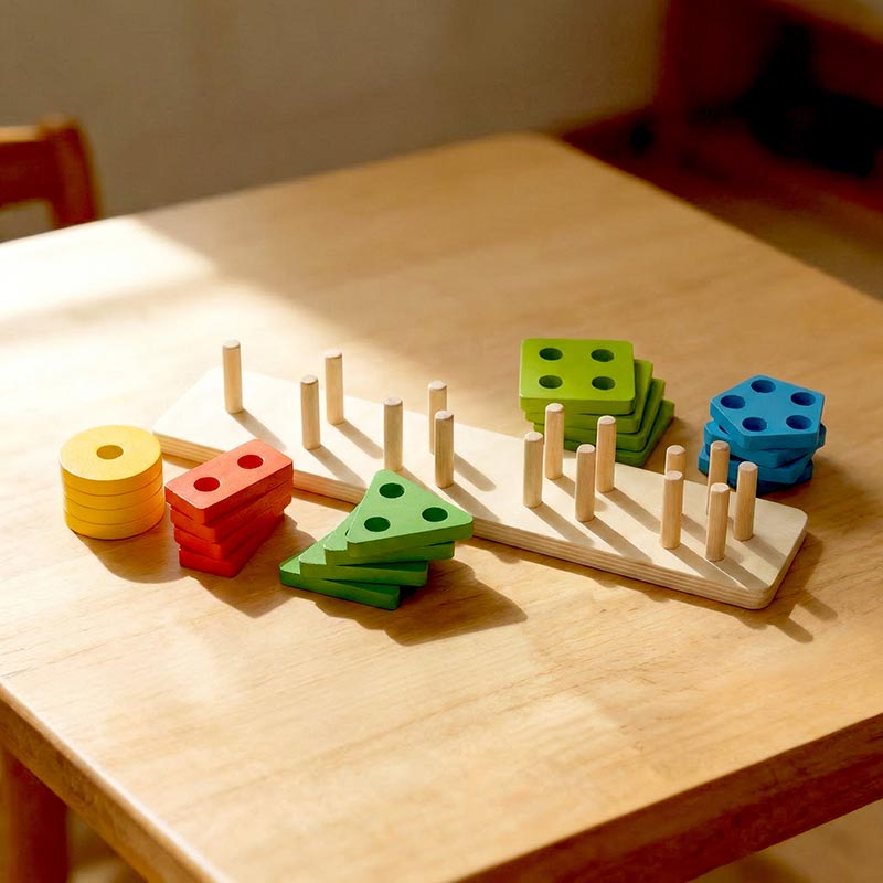 Shape Sorting Toy with 20 Colorful Wooden Pieces