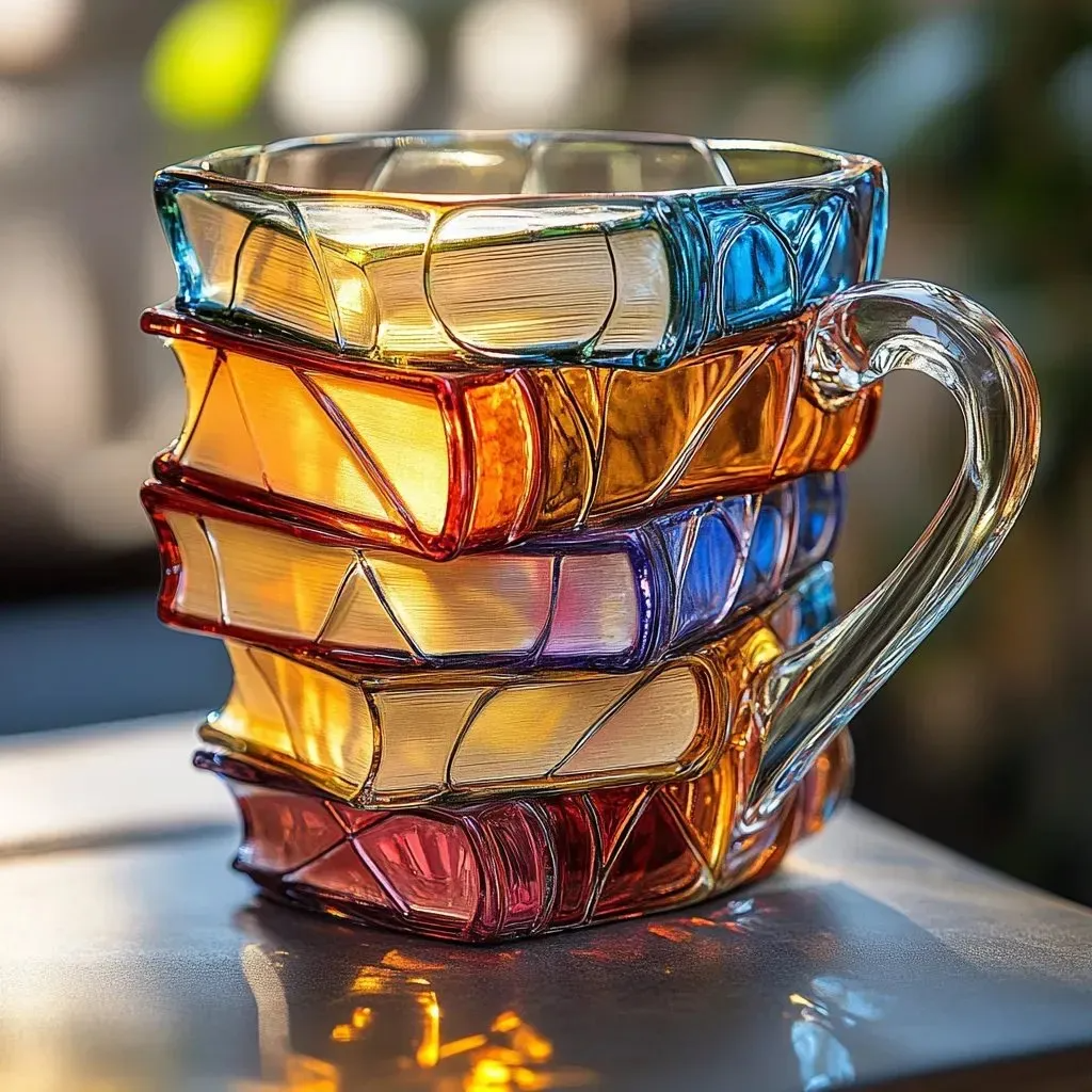 Coffee Mug Stacked Book Glass Literary Drinkware