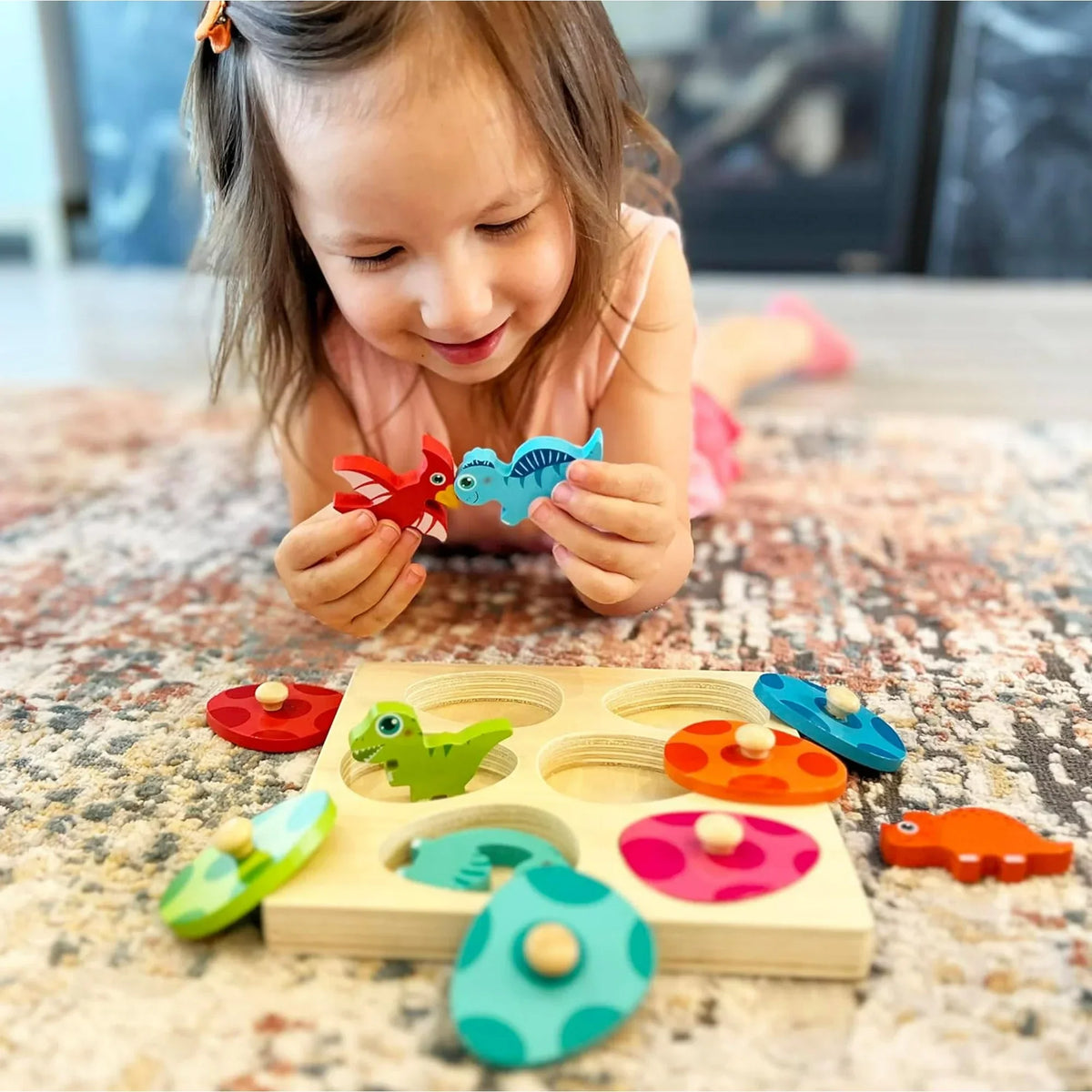 Dinosaur Puzzle Toy with Eggs and Matching Shapes