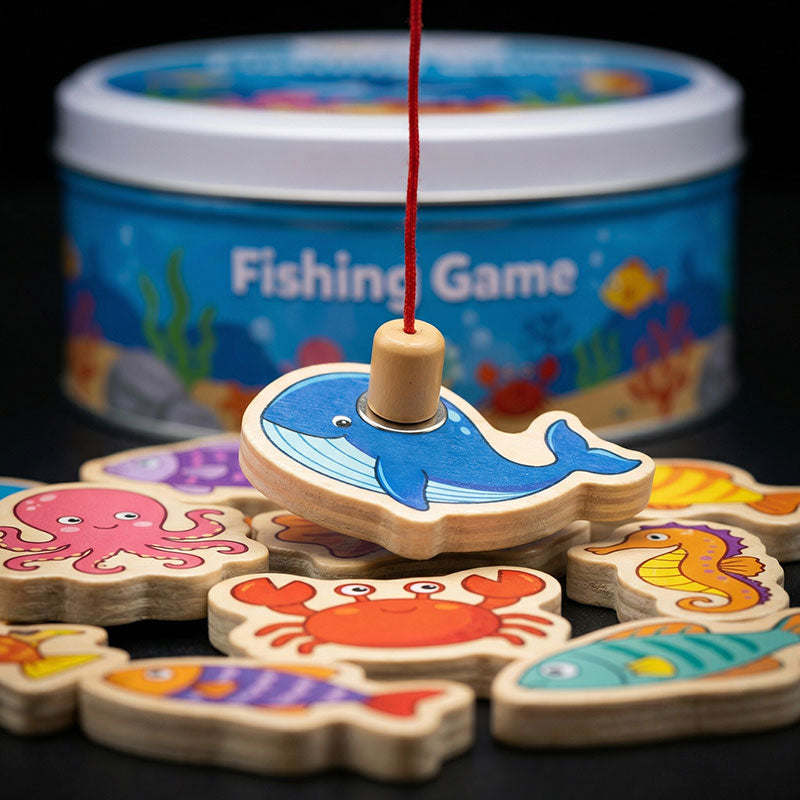 Magnetic Fishing Game with 51 Wooden Fish and 3 Rods