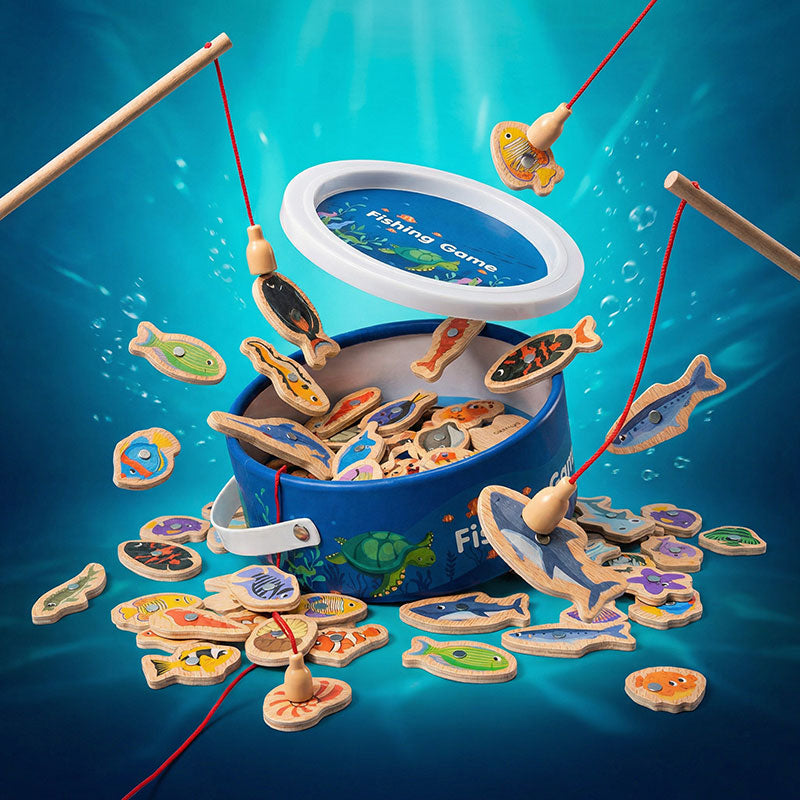Magnetic Fishing Game with 51 Wooden Fish and 3 Rods