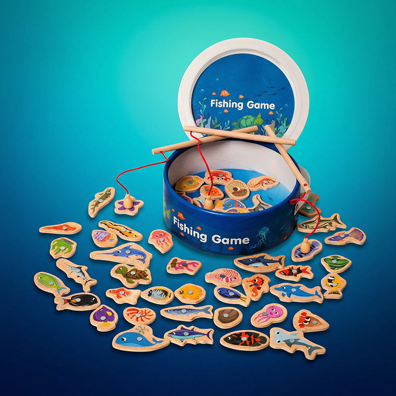 Magnetic Fishing Game with 51 Wooden Fish and 3 Rods