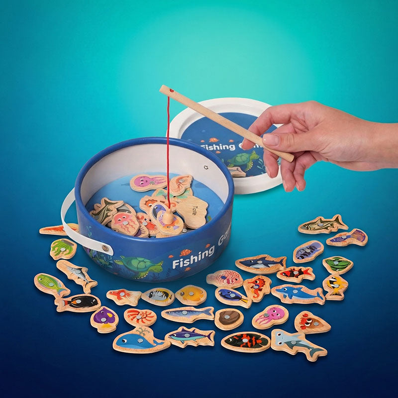 Magnetic Fishing Game with 51 Wooden Fish and 3 Rods