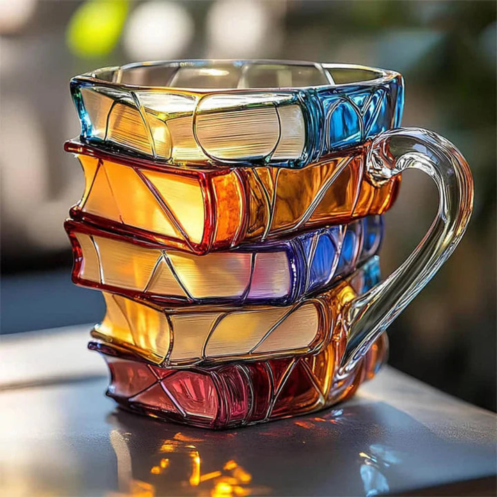 Glass Coffee Mug 3D Book Design Literary Gift Cup