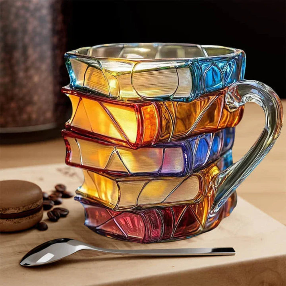 Glass Coffee Mug 3D Book Design Literary Gift Cup