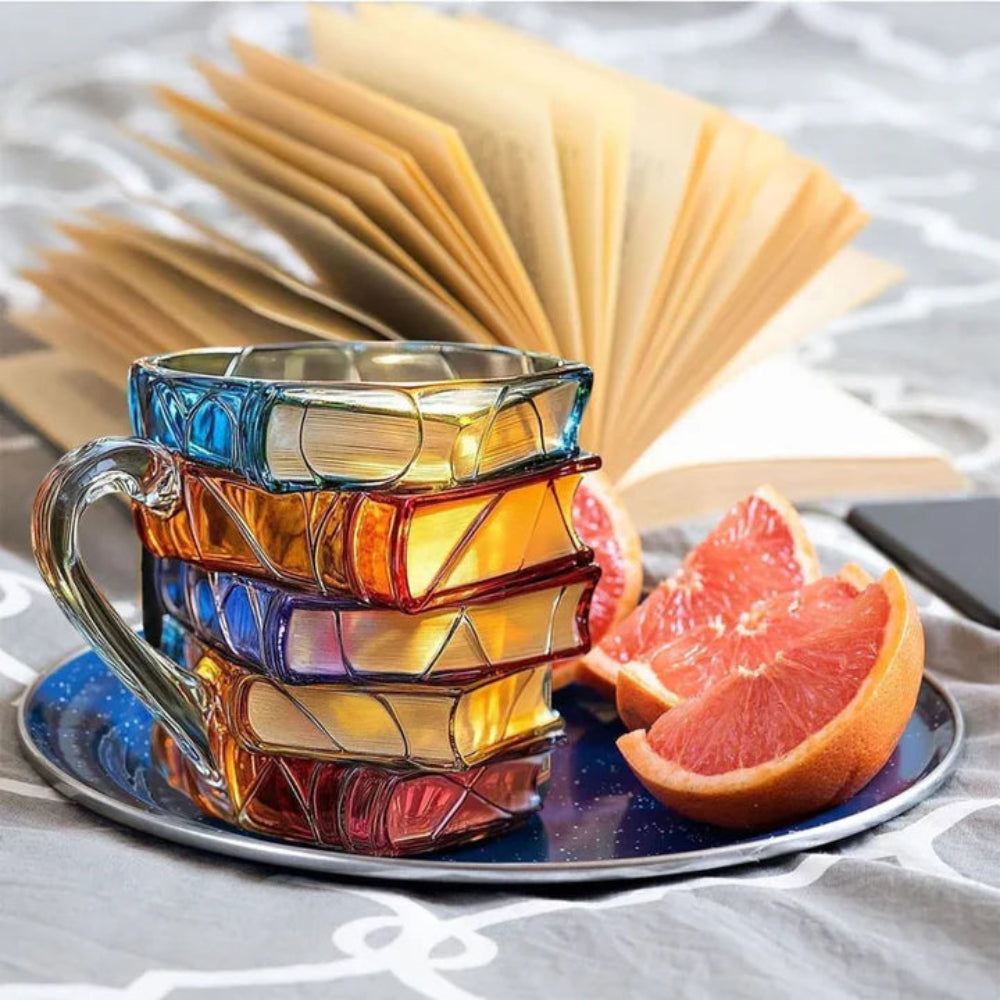 Glass Coffee Mug 3D Book Design Literary Gift Cup