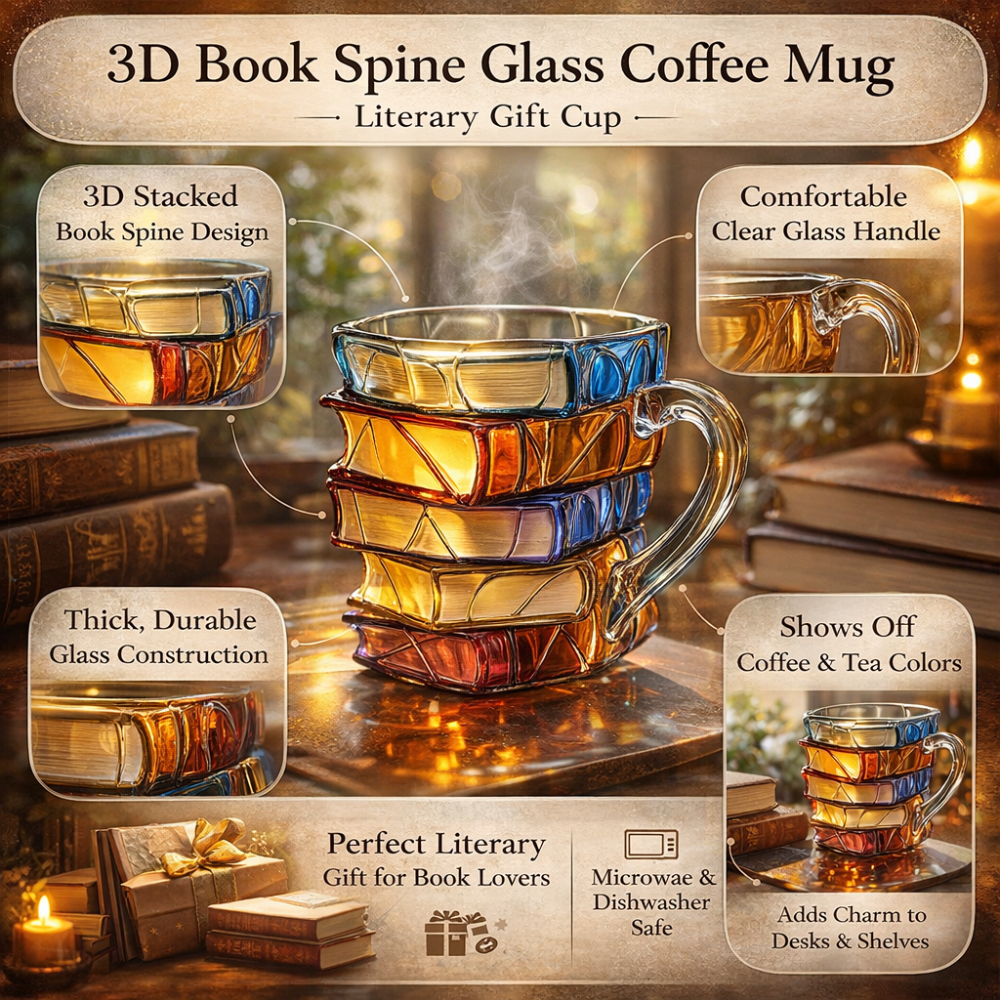Glass Coffee Mug 3D Book Design Literary Gift Cup