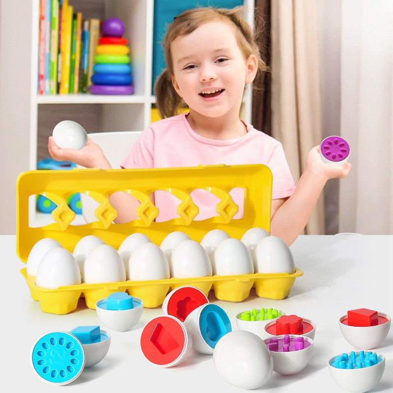 Shape Sorting Eggs Matching Game with Storage Carton